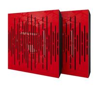 Set di 2 pannelli acustici diffusivi con tessuto vellutato e kit di montaggio | 50x50x5cm | Riflessione - Insonorizzazione | Trattamento acustico per la casa | [WAVE - Plastica rossa | Nero]