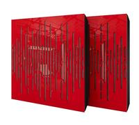 Set di 2 pannelli acustici diffusivi con tessuto vellutato e kit di montaggio | 50x50x5cm | Riflessione - Insonorizzazione | Trattamento acustico per la casa | [WAVE - Plastica rossa | Grigio]