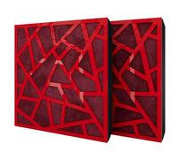 Set di 2 pannelli acustici diffusivi con tessuto vellutato e kit di montaggio | 50x50x5cm | Riflessione - Insonorizzazione | Trattamento acustico per la casa | [SKYROSS - Plastica rossa | Borgogna]