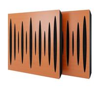 Set di 2 pannelli acustici diffusivi con tessuto vellutato e kit di montaggio | 50x50x5cm | Riflessione - Insonorizzazione | Trattamento acustico per la casa | [PULZARO - Ciliegio | Nero]