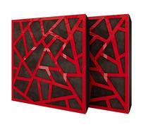 Set di 2 pannelli acustici diffusivi con tessuto vellutato e kit di montaggio | 50x50x5cm | Riflessione - Insonorizzazione | Trattamento acustico per la casa | [SKYROSS - Plastica rossa | Marrone]