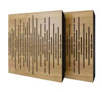 Set di 2 pannelli acustici diffusivi con tessuto vellutato e kit di montaggio | 50x50x5cm | Riflessione - Insonorizzazione | Trattamento acustico per la casa | [WAVE - Rovere | Beige]