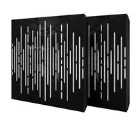 Set di 2 pannelli acustici diffusivi con tessuto vellutato e kit di montaggio | 50x50x5cm | Riflessione - Insonorizzazione | Trattamento acustico per la casa | [WAVE - Plastica nera | Bianco]