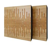 Set di 2 pannelli acustici diffusivi con tessuto vellutato e kit di montaggio | 50x50x5cm | Riflessione - Insonorizzazione | Trattamento acustico per la casa | [WAVE - Rovere | Giallo]