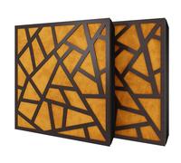 Set di 2 pannelli acustici diffusivi con tessuto vellutato e kit di montaggio | 50x50x5cm | Riflessione - Insonorizzazione | Trattamento acustico per la casa | [SKYROSS - Wengé | Giallo]