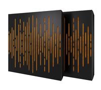 Set di 2 pannelli acustici diffusivi con tessuto vellutato e kit di montaggio | 50x50x5cm | Riflessione - Insonorizzazione | Trattamento acustico per la casa | [WAVE - Nero | Giallo]