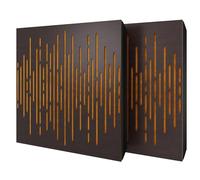 Set di 2 pannelli acustici diffusivi con tessuto vellutato e kit di montaggio | 50x50x5cm | Riflessione - Insonorizzazione | Trattamento acustico per la casa | [WAVE - Wengé | Giallo]