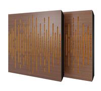 Set di 2 pannelli acustici diffusivi con tessuto vellutato e kit di montaggio | 50x50x5cm | Riflessione - Insonorizzazione | Trattamento acustico per la casa | [WAVE - Noce | Giallo]