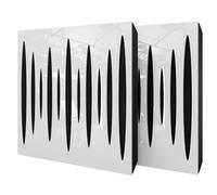 Set di 2 pannelli acustici diffusivi con tessuto vellutato e kit di montaggio | 50x50x5cm | Riflessione - Insonorizzazione | Trattamento acustico per la casa | [PULZARO - Plastica bianca | Nero]