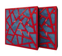 Set di 2 pannelli acustici diffusivi con tessuto vellutato e kit di montaggio | 50x50x5cm | Riflessione - Insonorizzazione | Trattamento acustico per la casa | [SKYROSS - Plastica rossa | Blu]