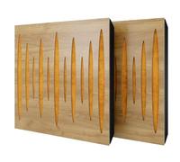 Set di 2 pannelli acustici diffusivi con tessuto vellutato e kit di montaggio | 50x50x5cm | Riflessione - Insonorizzazione | Trattamento acustico per la casa | [PULZARO - Rovere | Giallo]