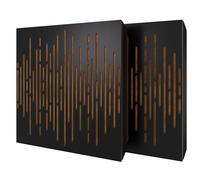 Set di 2 pannelli acustici diffusivi con tessuto vellutato e kit di montaggio | 50x50x5cm | Riflessione - Insonorizzazione | Trattamento acustico per la casa | [WAVE - Nero | Dorato]