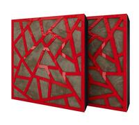 Set di 2 pannelli acustici diffusivi con tessuto vellutato e kit di montaggio | 50x50x5cm | Riflessione - Insonorizzazione | Trattamento acustico per la casa | [SKYROSS - Plastica rossa | Beige]