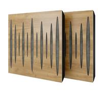 Set di 2 pannelli acustici diffusivi con tessuto vellutato e kit di montaggio | 50x50x5cm | Riflessione - Insonorizzazione | Trattamento acustico per la casa | [PULZARO - Rovere | Grigio]