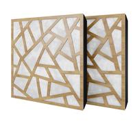 Set di 2 pannelli acustici diffusivi con tessuto vellutato e kit di montaggio | 50x50x5cm | Riflessione - Insonorizzazione | Trattamento acustico per la casa | [SKYROSS - Rovere | Bianco]