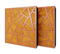 Set di 2 pannelli acustici diffusivi con tessuto vellutato e kit di montaggio | 50x50x5cm | Riflessione - Insonorizzazione | Trattamento acustico per la casa | [SKYROSS - Ciliegio | Giallo]