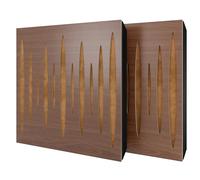 Set di 2 pannelli acustici diffusivi con tessuto vellutato e kit di montaggio | 50x50x5cm | Riflessione - Insonorizzazione | Trattamento acustico per la casa | [PULZARO - Noce | Dorato]