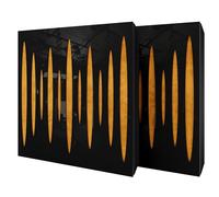 Set di 2 pannelli acustici diffusivi con tessuto vellutato e kit di montaggio | 50x50x5cm | Riflessione - Insonorizzazione | Trattamento acustico per la casa | [PULZARO - Plastica nera | Giallo]