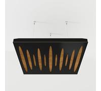 Set di 2 pannelli acustici fonoassorbenti sospesi con tessuto vellutato e kit di montaggio a soffitto | 50x50x5cm | Trattamento acustico per la casa | [PULZARO - Nero | Dorato]