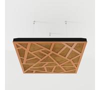 Set di 2 pannelli acustici fonoassorbenti sospesi con tessuto vellutato e kit di montaggio a soffitto | 50x50x5cm | Trattamento acustico per la casa | [SKYROSS - Ciliegio | Dorato]