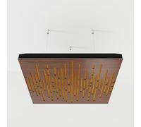 Set di 2 pannelli acustici fonoassorbenti sospesi con tessuto vellutato e kit di montaggio a soffitto | 50x50x5cm | Trattamento acustico per la casa | [WAVE - Noce | Giallo]