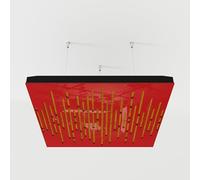 Set di 2 pannelli acustici fonoassorbenti sospesi con tessuto vellutato e kit di montaggio a soffitto | 50x50x5cm | Trattamento acustico per la casa | [WAVE - Plastica rossa | Giallo]