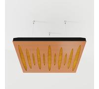 Set di 2 pannelli acustici fonoassorbenti sospesi con tessuto vellutato e kit di montaggio a soffitto | 50x50x5cm | Trattamento acustico per la casa | [PULZARO - Ciliegio | Giallo]