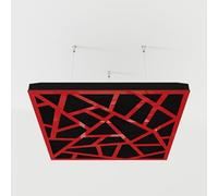 Set di 2 pannelli acustici fonoassorbenti sospesi con tessuto vellutato e kit di montaggio a soffitto | 50x50x5cm | Trattamento acustico per la casa | [SKYROSS - Plastica rossa | Nero]