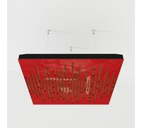 Set di 2 pannelli acustici fonoassorbenti sospesi con tessuto vellutato e kit di montaggio a soffitto | 50x50x5cm | Trattamento acustico per la casa | [WAVE - Plastica rossa | Dorato]