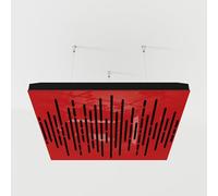 Set di 2 pannelli acustici fonoassorbenti sospesi con tessuto vellutato e kit di montaggio a soffitto | 50x50x5cm | Trattamento acustico per la casa | [WAVE - Plastica rossa | Nero]