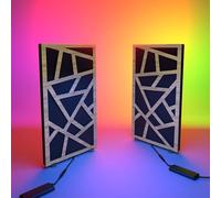 Set di 2 pannelli acustici stretti con lampada da tavolo e illuminazione LED RGB | 25x50cm | Pannelli fonoassorbenti mobili su supporto da tavolo per studio e sala giochi | [SKYROSS | Sonoma]