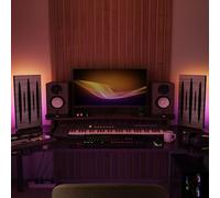 Set di 2 pannelli acustici stretti con lampada da tavolo e illuminazione LED RGB | 25x50cm | Pannelli fonoassorbenti mobili su supporto da tavolo per studio e sala giochi | [PULSAR | Sonoma]