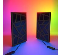 Set di 2 pannelli acustici stretti con lampada da tavolo e illuminazione LED RGB | 25x50cm | Pannelli fonoassorbenti mobili su supporto da tavolo per studio e sala giochi | [SKYROSS | Wengé]