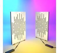 Set di 2 pannelli acustici stretti con lampada da tavolo e illuminazione LED RGB | 25x50cm | Pannelli fonoassorbenti mobili su supporto da tavolo per studio e sala giochi | [WAVE | Plastica bianca]
