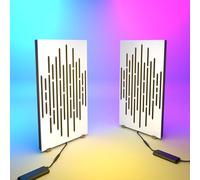 Set di 2 pannelli acustici stretti con lampada da tavolo e illuminazione LED RGB | 25x50cm | Pannelli fonoassorbenti mobili su supporto da tavolo per studio e sala giochi | [WAVE | Bianco]
