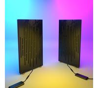 Set di 2 pannelli acustici stretti con lampada da tavolo e illuminazione LED RGB | 25x50cm | Pannelli fonoassorbenti mobili su supporto da tavolo per studio e sala giochi | [WAVE | Plastica nera]