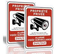 Set di 2 pannelli di avvertimento per videosorveglianza "proprietà privata", in PVC rigido adesivo + 8 collari | interni/esterni resistenti | installazione rapida senza perforazione (2)
