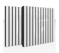 Set di 2 Pannelli fonoassorbenti per assorbimento e diffusione acustico | 50x50x5cm | Assorbimento - Diffusione - Riflessione | Controllo del rumore e riduzione de [x2 SLATO | Plastica bianca lucida]