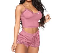 Set di 2 pantaloncini da notte da donna, senza maniche, comodo pigiama da donna, elastico in misto spandex, vestibilità aderente, traspirante, per andare a letto nella stagione calda, fresco riposo al