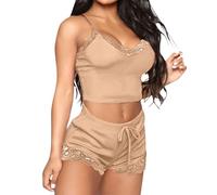Set di 2 pantaloncini da notte da donna, senza maniche, comodo pigiama da donna, elastico in misto spandex, vestibilità aderente, traspirante, per andare a letto nella stagione calda, fresco riposo al