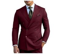 Set di 2 pantaloni blazer a doppio petto per uomo slim fit con risvolto a punta abito da smoking da sposa, Borgogna, XXL