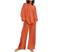 Set di 2 pantaloni da donna con scollo rotondo a maniche lunghe e gamba larga, Arancione, XXL