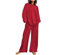 Set di 2 pantaloni da donna con scollo rotondo a maniche lunghe e gamba larga, Rosso, S