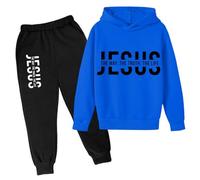 Set di 2 pantaloni della tuta con cappuccio e felpa con cappuccio per bambini, set da 2 pezzi con scritta "Gesù la verità e la vita con cappuccio" Set di tute per bambini a maniche lunghe con