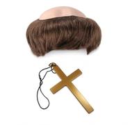 Set di 2 parrucche da monaco con croce, unisex | Cappelli divertenti per Halloween, cosplay, carnevale e teatro. Capelli sintetici color carne dal design a forma di bowl