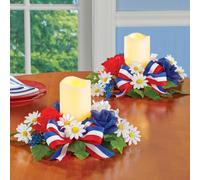Set Di 2 Patriottico Floreale LED Illuminato Candele 4th Di Luglio Tavolo