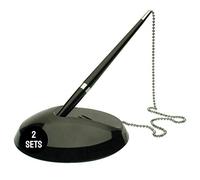 Set di 2 penne da reception e due ricariche, inchiostro nero, penna a sfera e base con cuscinetto adesivo, per ufficio, hotel, scuola, ecc.