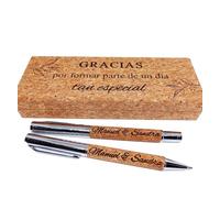 Set di 2 penne per testimoni di matrimonio, regalo per testimone di matrimonio, vuoi essere il mio testimone, grazie per essere il mio testimone, penne personalizzate in sughero con astuccio