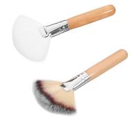 Set di 2 Pennelli a Ventaglio, Grande per Cipria Fissante | Uso e Lezioni per Palpebre e Polveri, Nylon e Legno, Tocco Setoso sulla Pelle