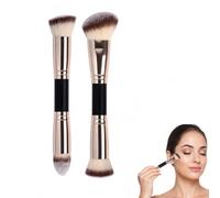Set di 2 pennelli per fondotinta a doppia punta per trucco viso | Setole sintetiche morbide, manici in ABS, lunghe 6,49 e 16,38 cm, angolate, estremità affusolate e piatte, per trucco viso